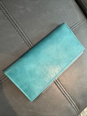 Turquoise Faux Leather Checkbook & Bill Holder